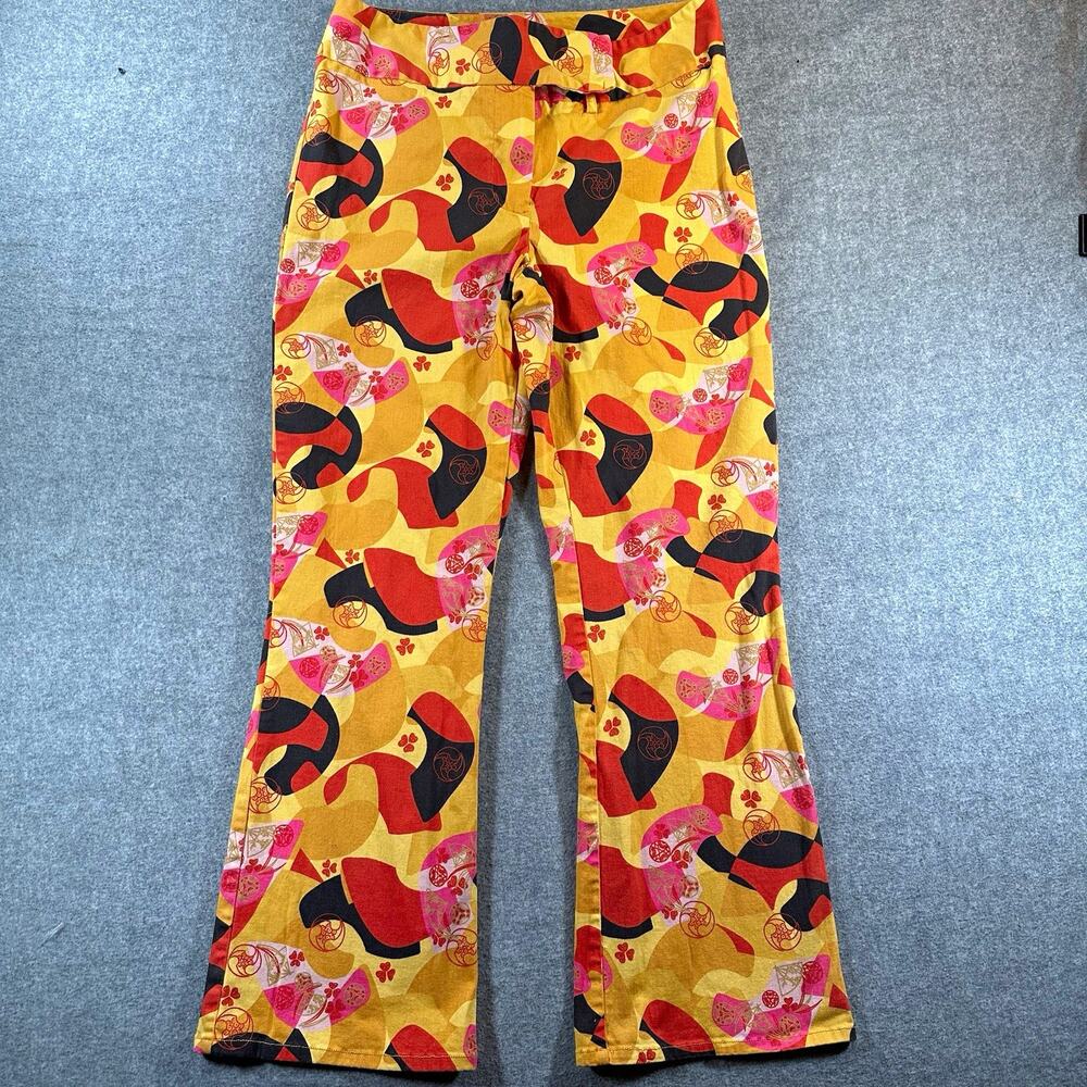 Metrostyle Stretch Yellow Geometric Print Twill Pants Women’s 14L
